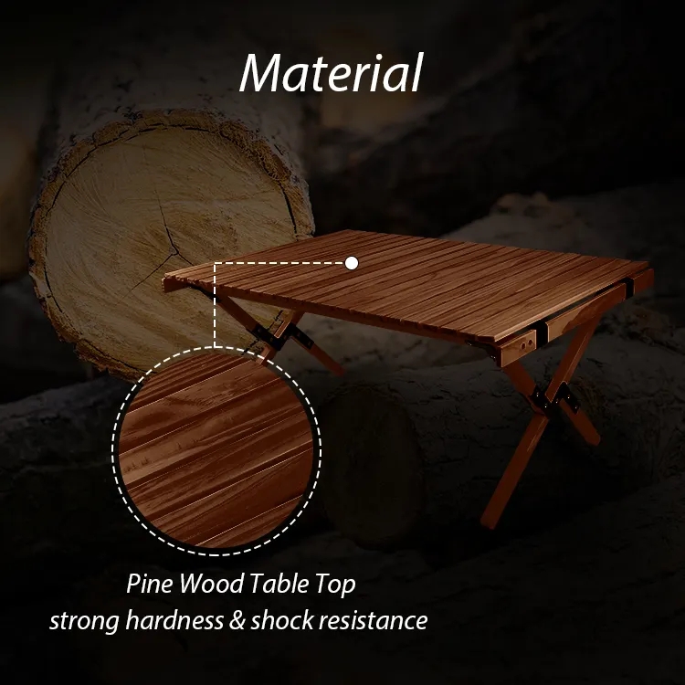 Glamping Outdoor Wooden Dining Tables Camping Roll Up Table Camping Folding Table