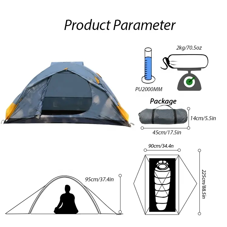 Suka Lun Hiking ultralight Portable Single Collapsible Polyester Fabric Double Layer Backpack Camping Tent with Aluminum Pole