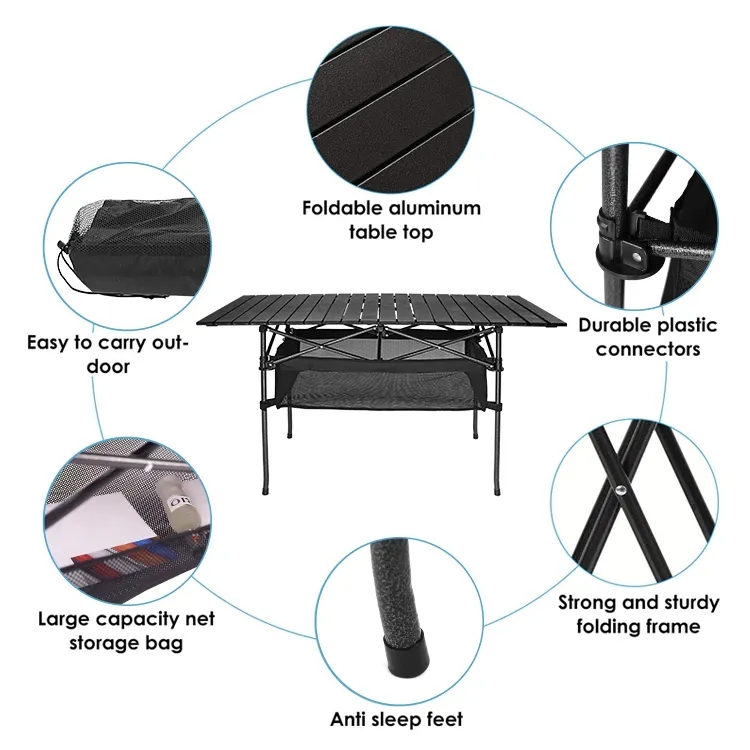 Lightweight Outdoor Portable Folding Camping Table With Large Storage And Carrying Bags For Picnic