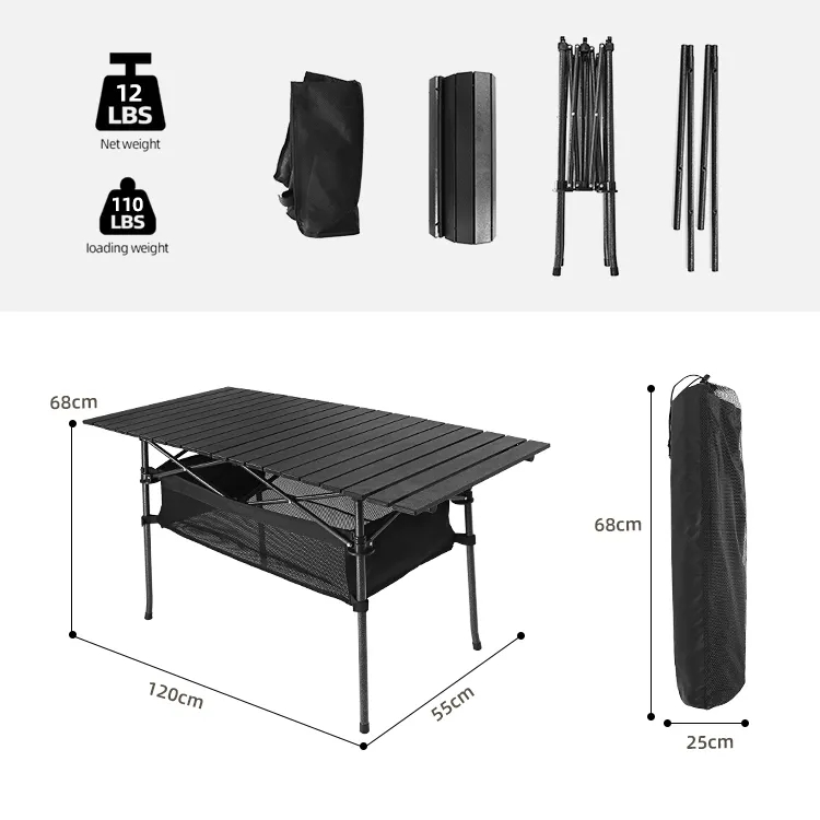 Lightweight Outdoor Portable Folding Camping Table With Large Storage And Carrying Bags For Picnic