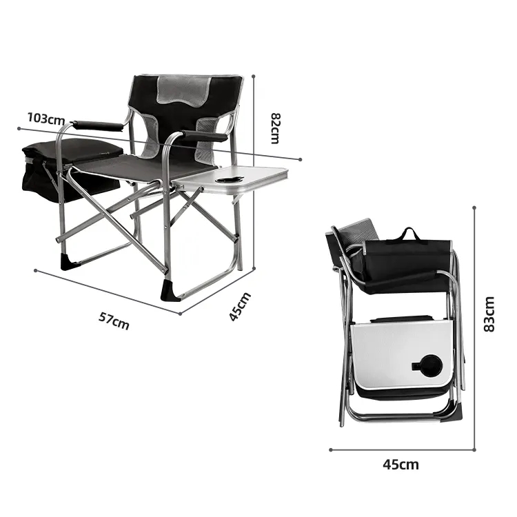 Heavy Duty Oversized Folding Camping Chair Aluminum Directors Chair With Side Table And Cooler Bag