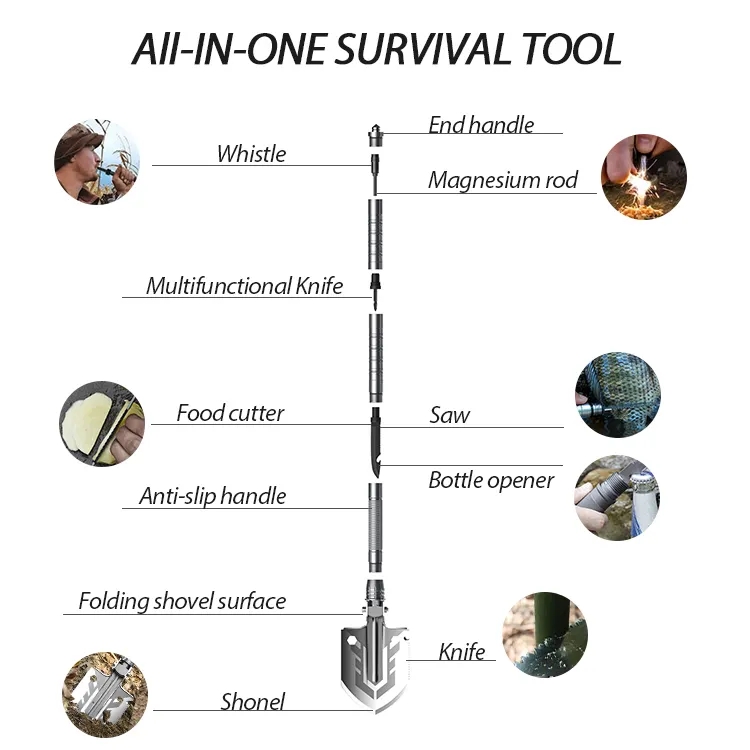 Multifunctional Camping Shovel Folding Survival Tactical Shovel Portable Shovel Multi-Tool with Knife