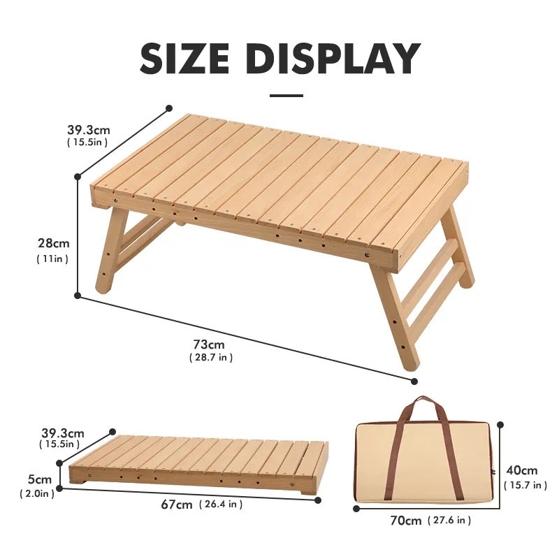 Outdoor Picnic Beech Wooden Portable Table Foldable Wooden Camping Table